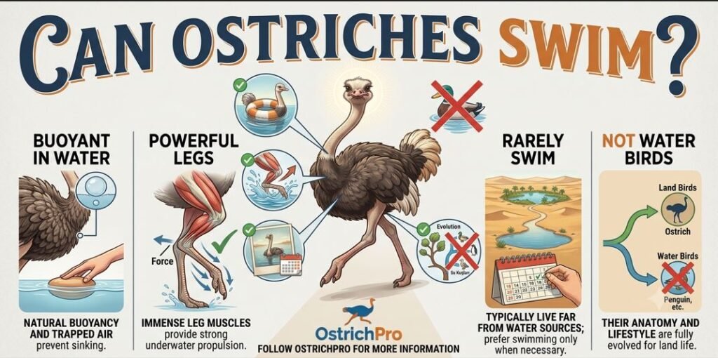 infographic for the question: can ostriches swim or not