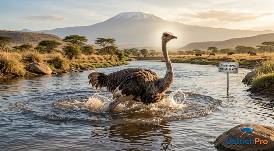 Can ostriches swim in deep water