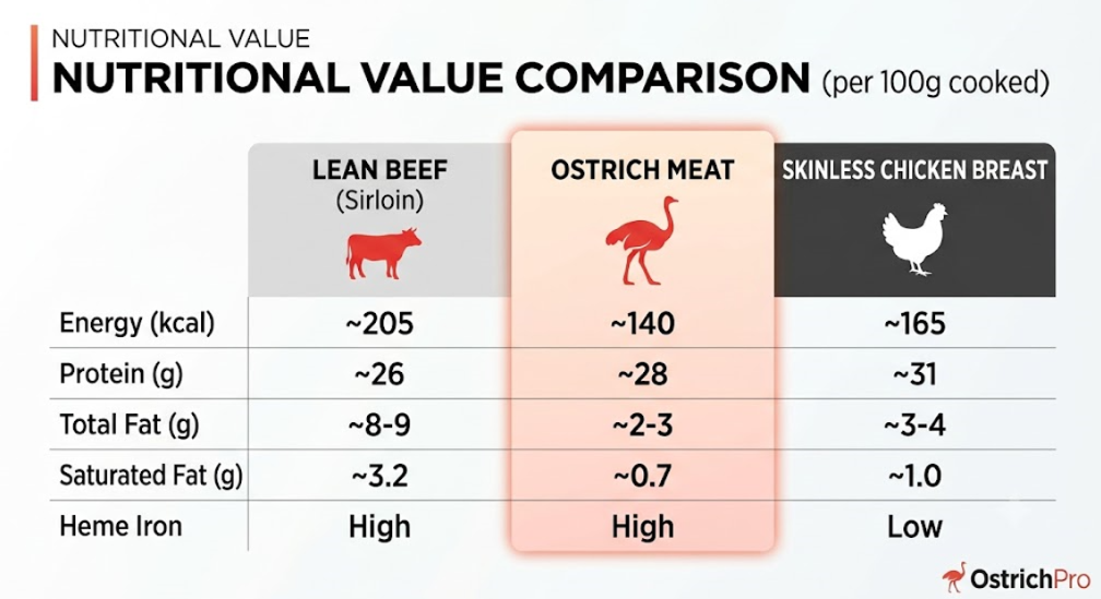 Nutrition Comparison Infographic (Ostrich Meat, Beef and Chicken)