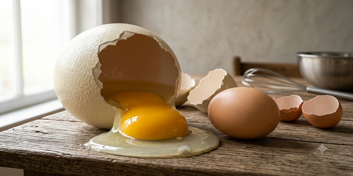 ostrich egg taste compared to chicken egg