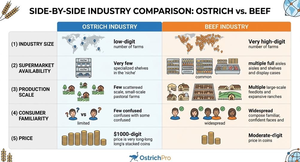 Comparison of the ostrich meat industry and the beef industry