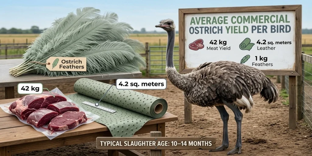 Average commercial ostrich industry yield ber bird