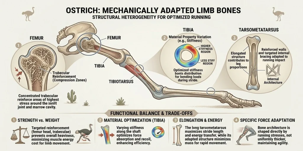 Ostrich Limb Bones and mechanical adaption infographic