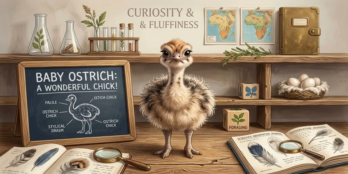 A baby ostrich standing on a table with cuteness