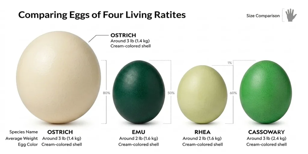 egg comparison of ostrich-emu-rhea-cassowary