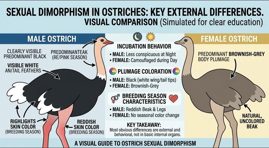 Key External Differences of Ostrich's Sexual Dimorphism
