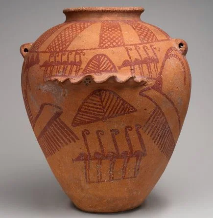 Predynastic decorated jar showing ostriches and boats, Naqada II period, British Museum