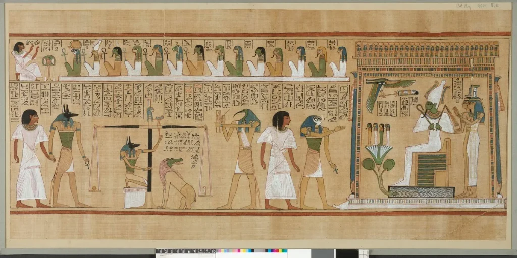 Feather of Maat weighed against the heart in the Book of the Dead of Hunefer, British Museum