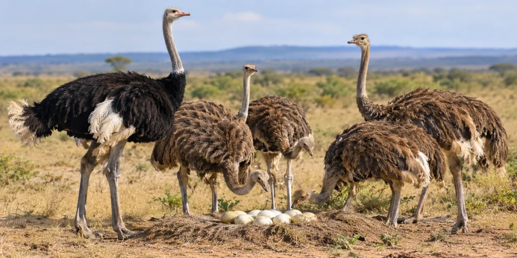 Ostrich social structure around a communal nest