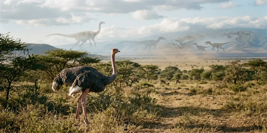Ostrich showing its evolutionary connection to ancient dinosaur lineages