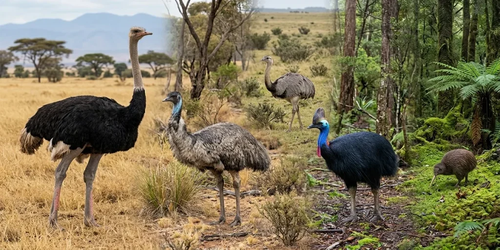 Ostrich compared with other living ratite birds