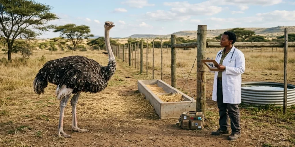 ostrich veterinary care at ostrich farm